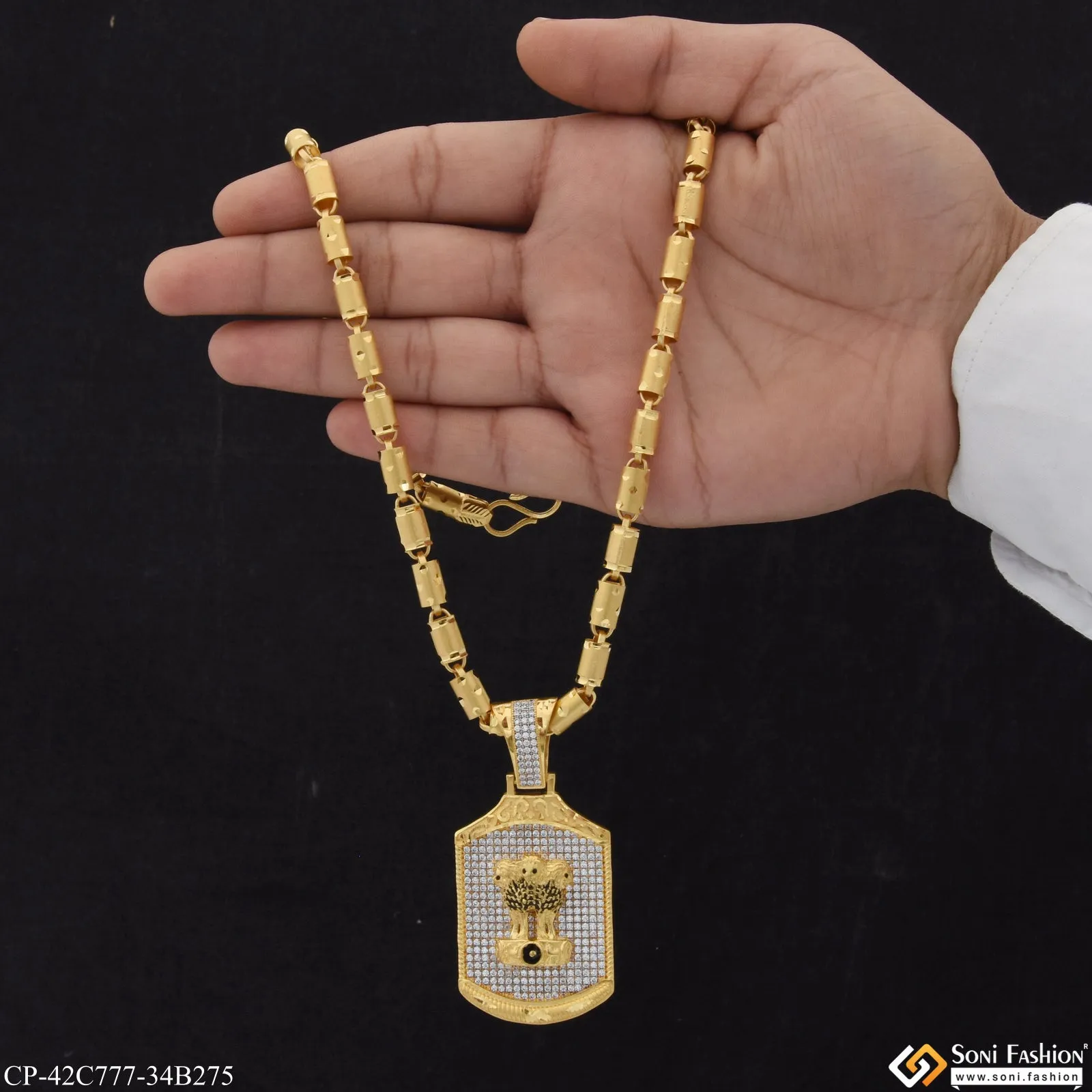 1 Gram Gold Plated Mudra Antique Design Chain Pendant Combo for Men (CP-C777-B275)