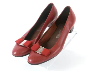 1980s Ferragamo "Vara" Red Leather Flats | size 9