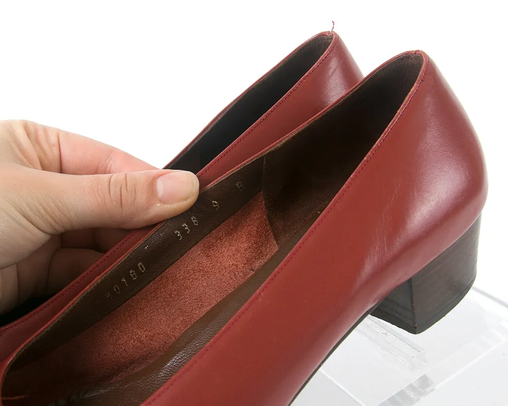1980s Ferragamo "Vara" Red Leather Flats | size 9
