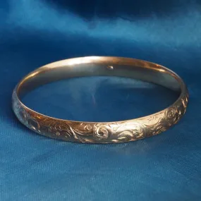 Antique Edwardian 14k Gold Engraved Floral Bangle