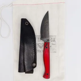 Drifter Blades Backcountry Custom Fixed Blade Knife Red/Black G10 Handles Leather Slip Sheath
