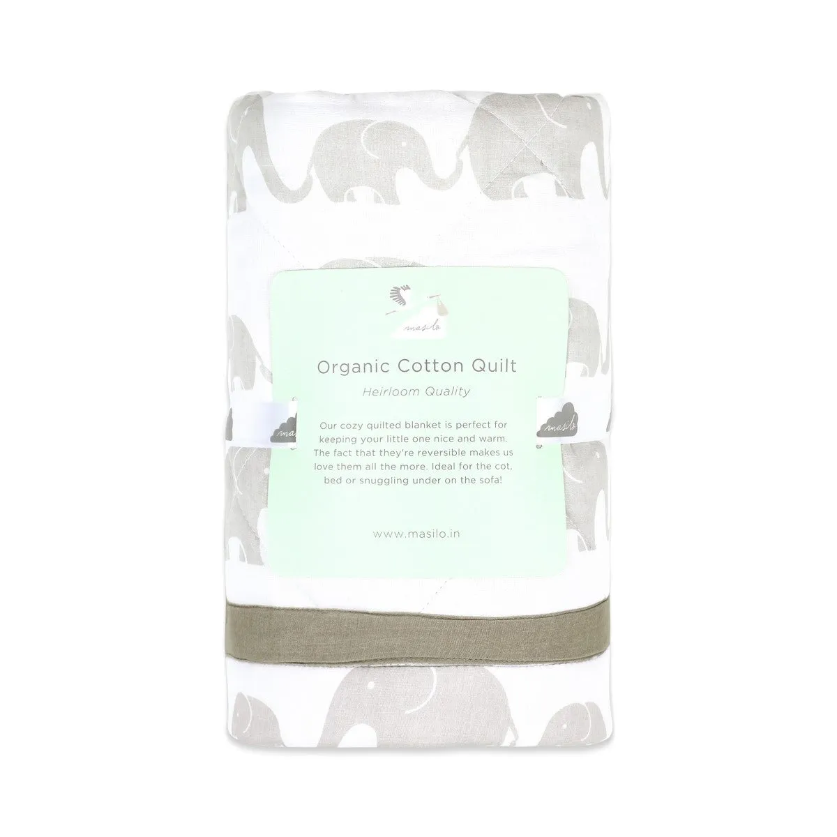 Elephant Parade Grey Soft Quilt Blanket For Babies  | Cotton | 42 x 42 Inches