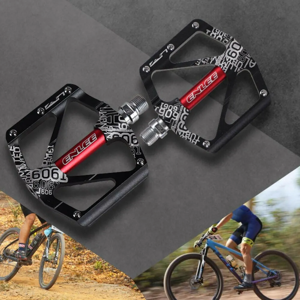 ENLEE Mountain Non-Slip Bike Pedals Platform Bicycle Flat Alloy Pedals 9/16" 3 Bearings For Road MTB Fixie Bikes