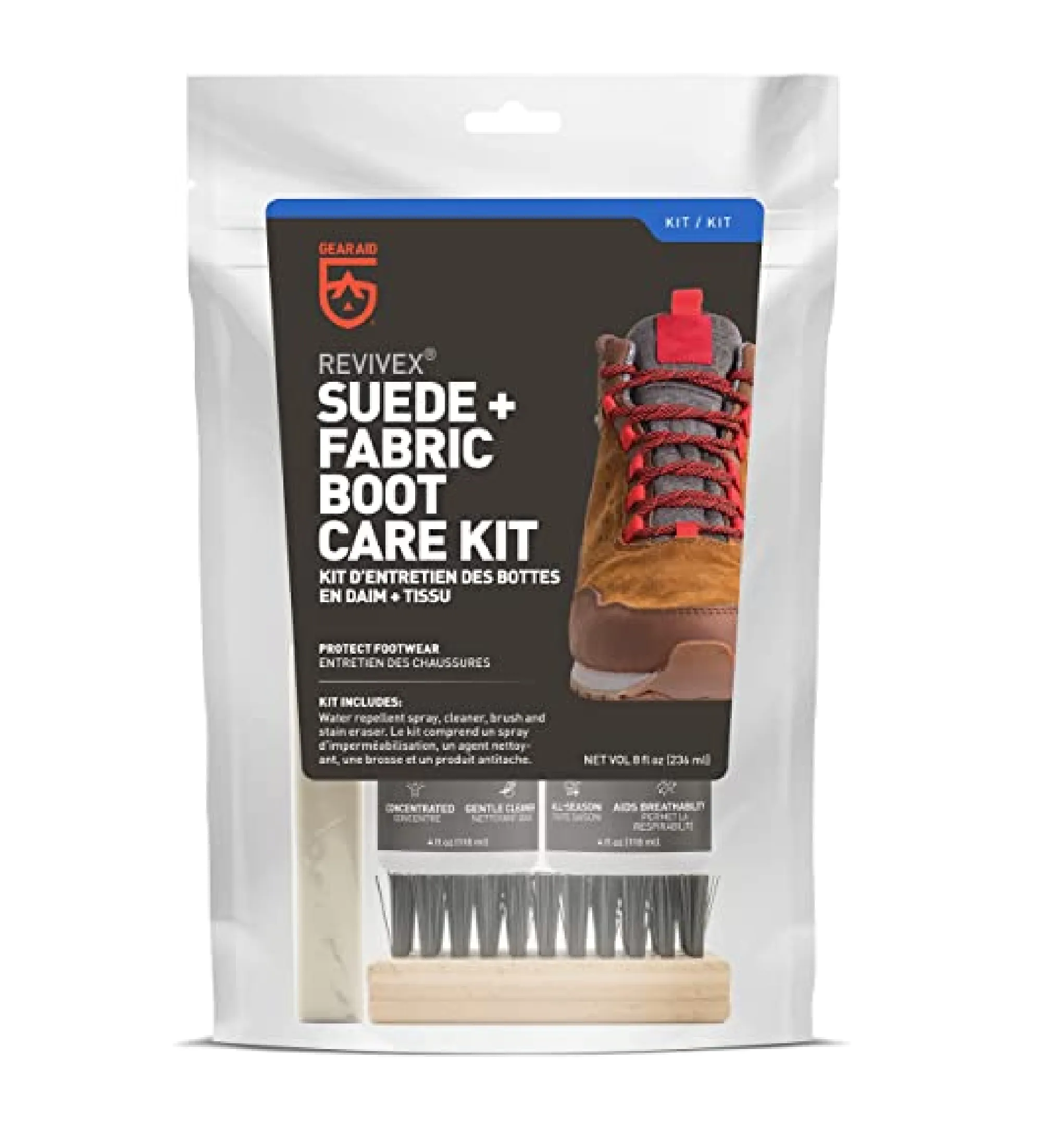 GEAR AID Revivex Suede, Nubuck Fabric Boot and Shoe Care Kit, Ideal for use on Waterproof-breathable Footwear