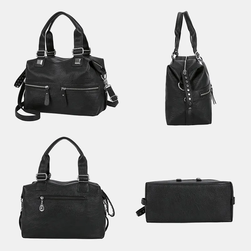 Large Capacity Durable Vintage Soft Leather Tote Bag