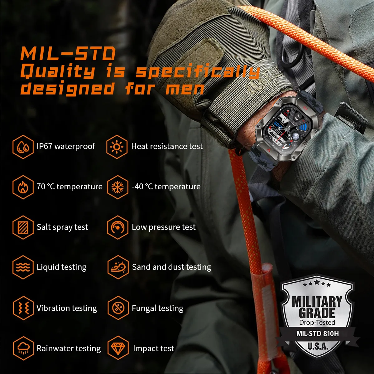 New Waterproof Outdoor Smartwatch with Bluetooth Call, Compass, Real-time Barometer and Altitude Detection