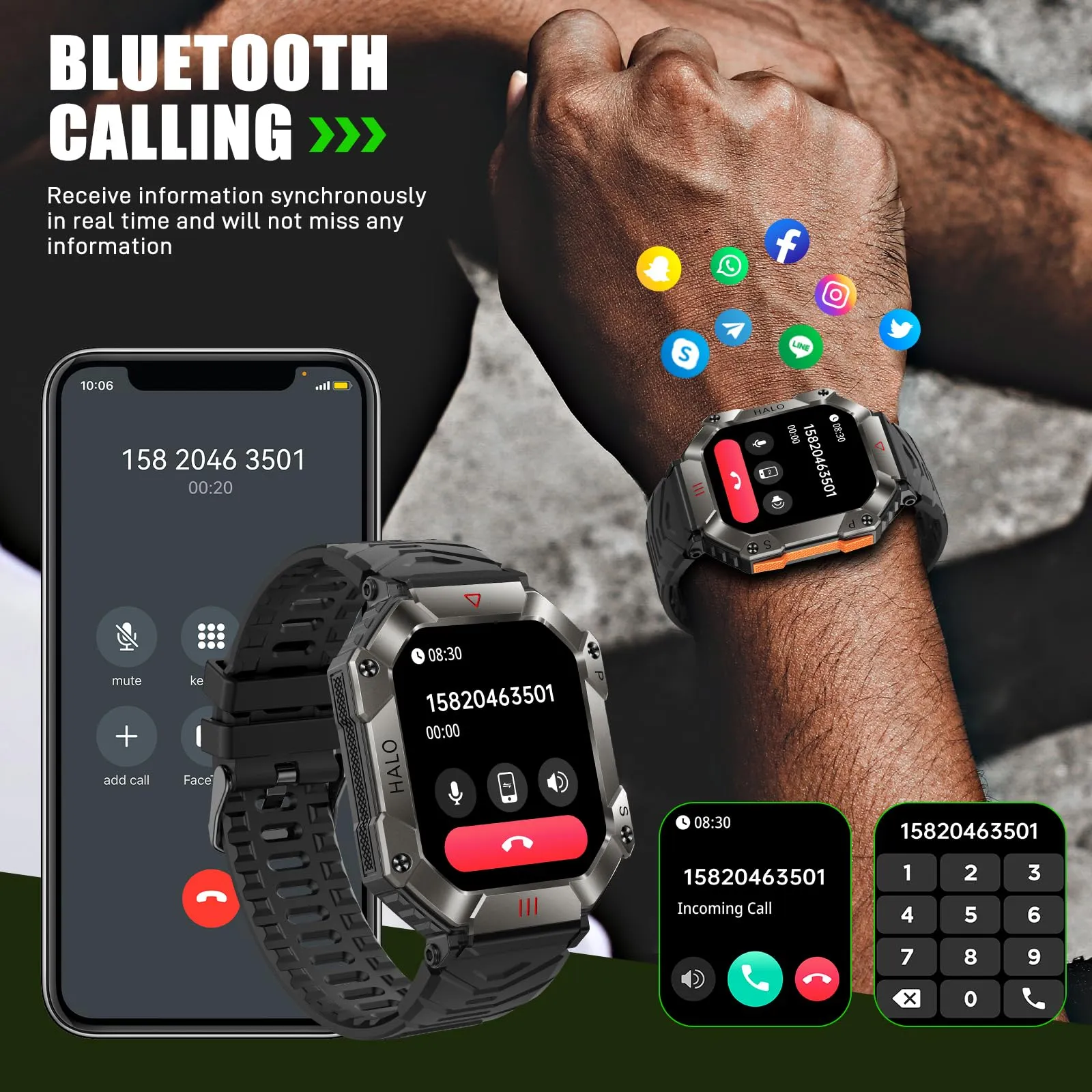 New Waterproof Outdoor Smartwatch with Bluetooth Call, Compass, Real-time Barometer and Altitude Detection