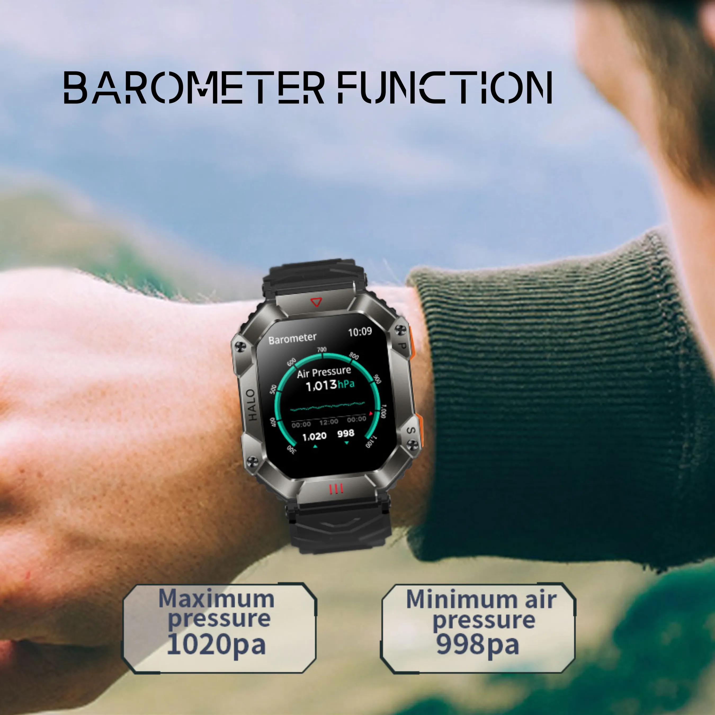 New Waterproof Outdoor Smartwatch with Bluetooth Call, Compass, Real-time Barometer and Altitude Detection