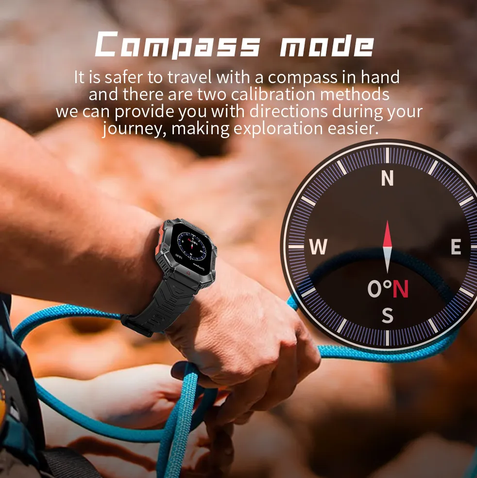 New Waterproof Outdoor Smartwatch with Bluetooth Call, Compass, Real-time Barometer and Altitude Detection