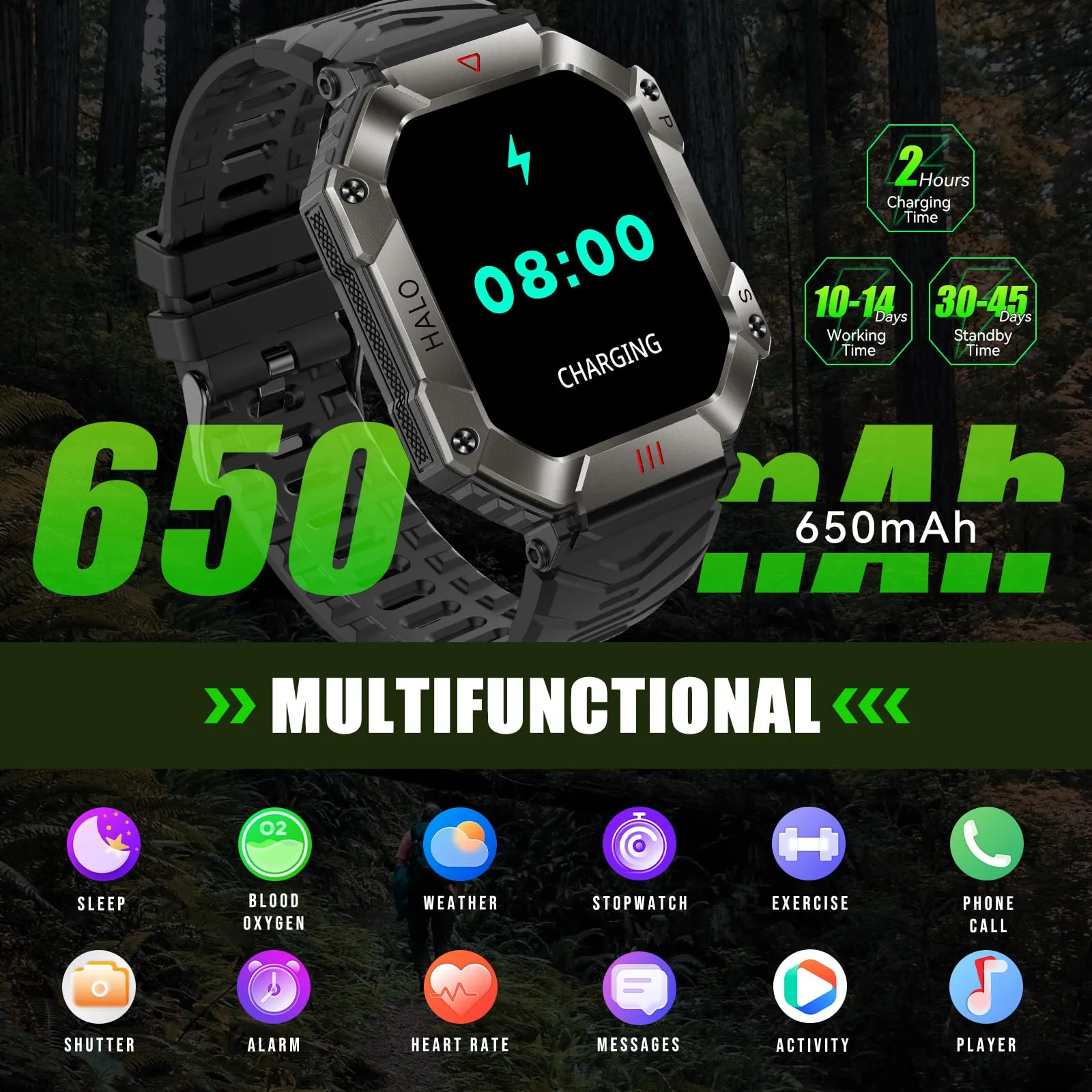 New Waterproof Outdoor Smartwatch with Bluetooth Call, Compass, Real-time Barometer and Altitude Detection