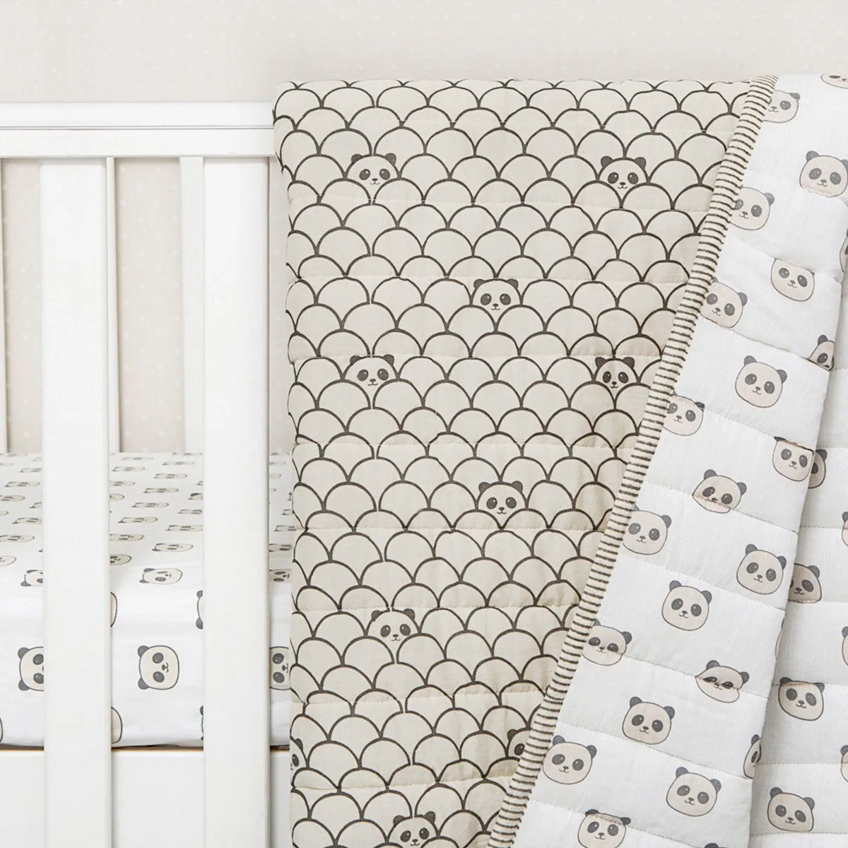 Peekaboo Panda Grey Soft Quilt Blanket For Babies  | Cotton | 42 x 42 Inches