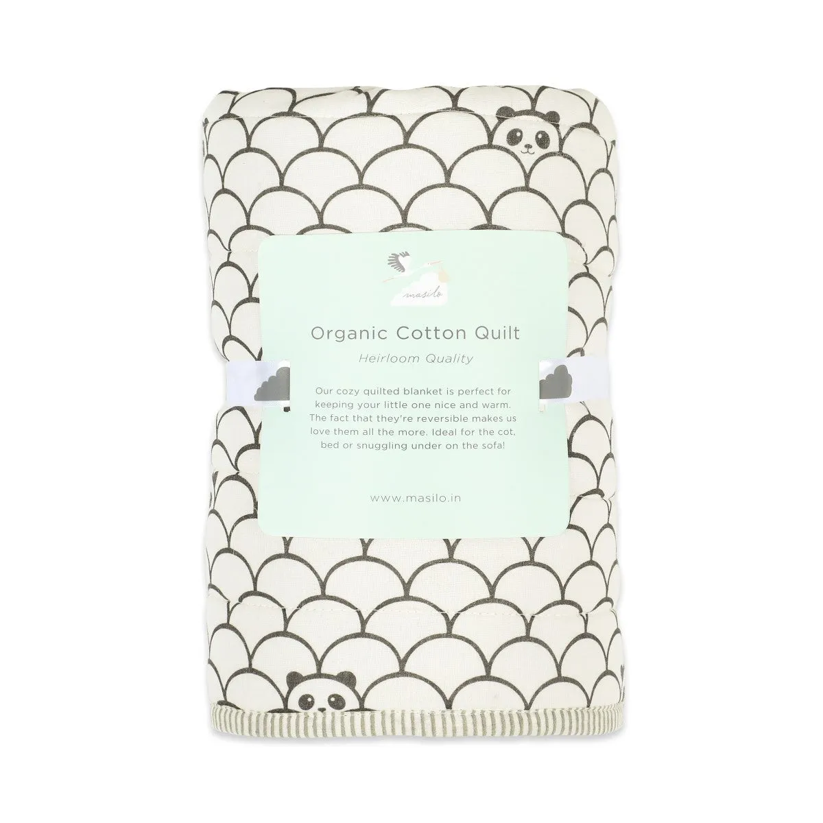 Peekaboo Panda Grey Soft Quilt Blanket For Babies  | Cotton | 42 x 42 Inches
