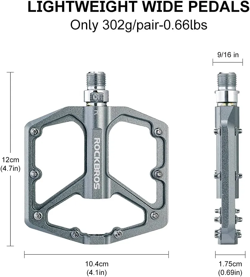 ROCKBROS Bike Pedals Lightweight Aluminum Platform 9/16'' Sealed Bearing