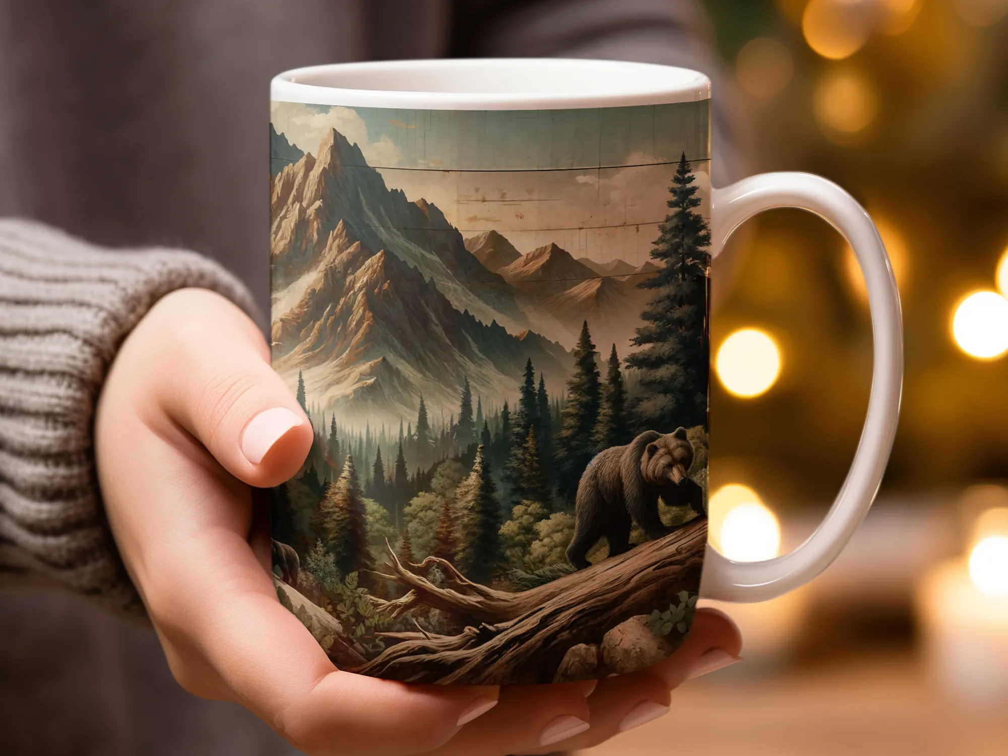 Rugged Mountains with Bear Coffee Mug, Bear Gift, Camping Mug, Mountain Mug, Hiking Gift, Hiking Mug, Nature Mug