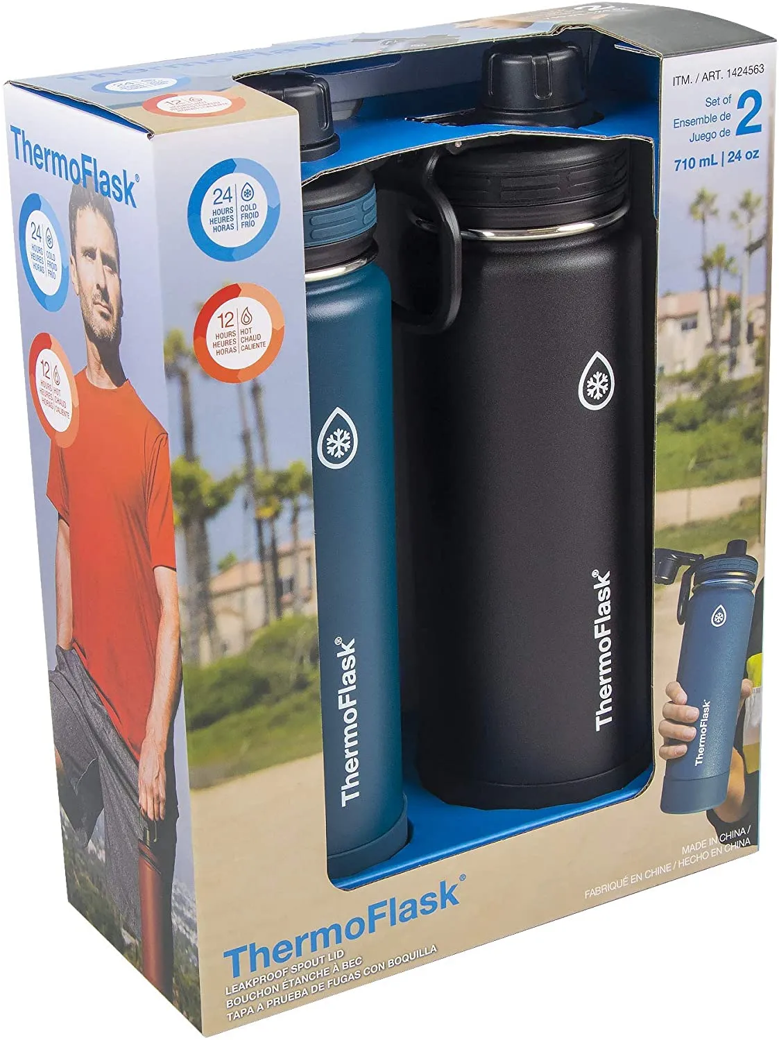 ThermoFlask 24oz Spout Bottle - Blue(1 lid)