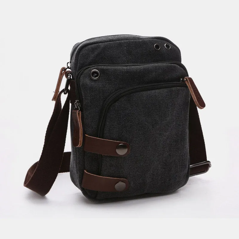 Triple Zip Durable Canvas Crossbody Bag Messenger Bag