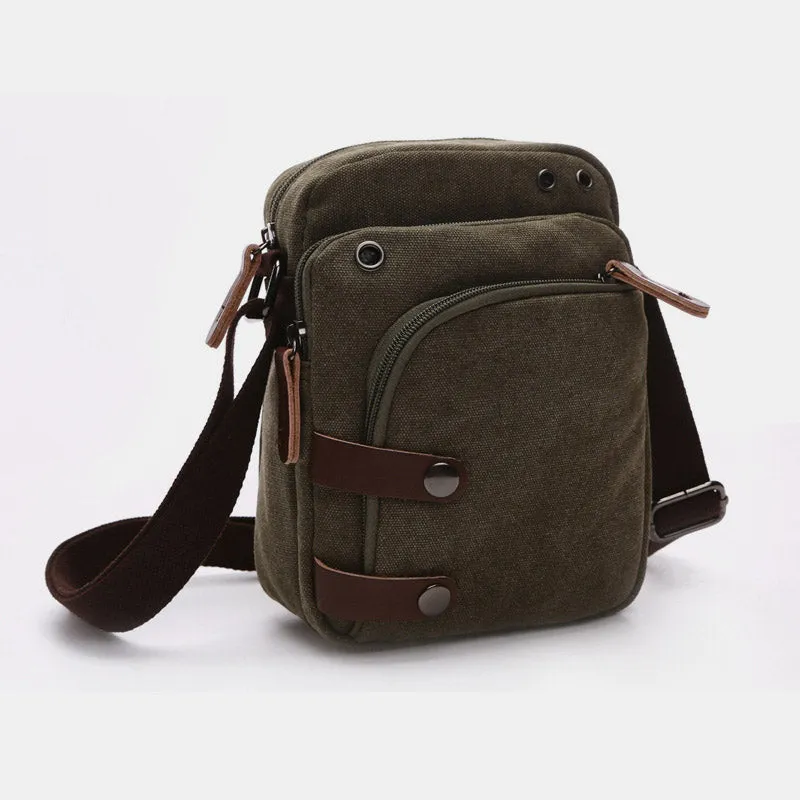 Triple Zip Durable Canvas Crossbody Bag Messenger Bag